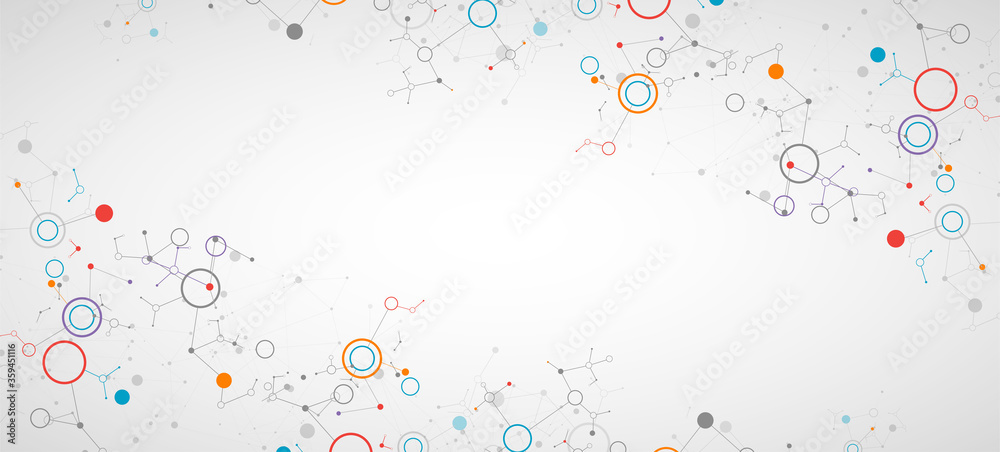 Poster Geometric abstract background with connected line and dots. Futuristic digital background for science and technology.