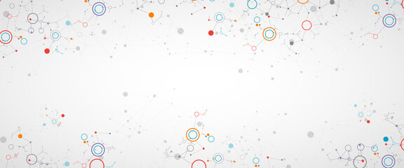 Geometric abstract background with connected line and dots. Futuristic digital background for science and technology. - obrazy, fototapety, plakaty