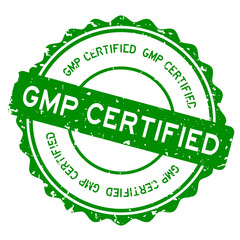 Grunge green GMP (Abbreviation of Good Manufacturing Practice) certified word round rubber seal stamp on white background