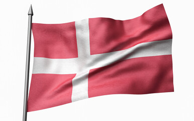 3D Illustration of Flagpole with Denmark Flag