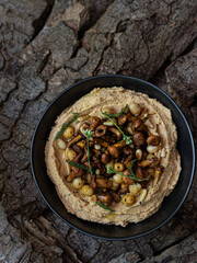 Vegan hummus with stewed  chanterelle