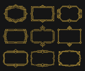Art deco frames gold set. Decorative ornamental borders. Geometric luxury empty horizontal templates.