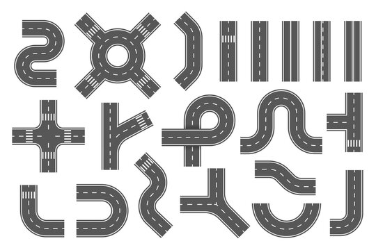 Road Segments, Parts Set. City, Town Highway, Route Map Creation Kit. Way Constructor.