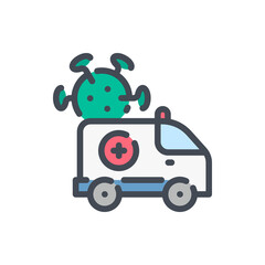 Ambulance with Infected Viruses color line icon. Ambulance with Virus vector outline colorful sign.