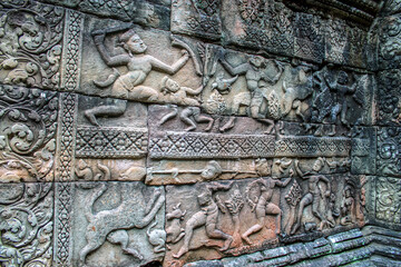 Ancient stone carvings in Angkor Wat, Cambodia