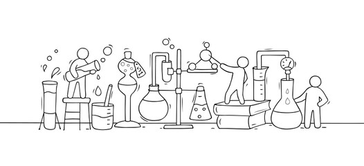chemical experiment with working little people