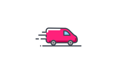 Van vector icon. Delivery service logo isolated on white. Moving car line outline colored filled thin sign flat design.