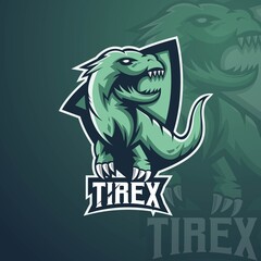 Tirex. Dinosaur sport mascot logo design illustration. T-Rex mascot sports logo, concept style for badge, emblem and t shirt printing. Angry T-Rex illustration for sport and e-sport team