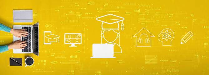 Distance learning theme with person using a laptop computer