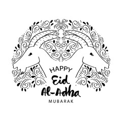Happy Eid al-Adha with goat. Celebration of Muslim holiday