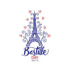 Fototapeta na wymiar Happy Bastille Day, 14th of July. Greeting card.