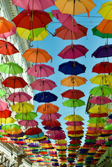 Fototapeta na wymiar image of artistic installation of umbrellas in Timisoara 