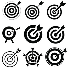 Target with arrow vector icon set. bullseye illustration sign collection. archery symbol.