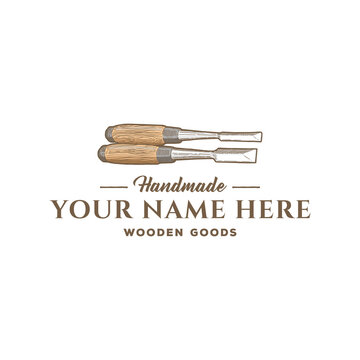 Rustic hand drawn chisel wooden goods logo template