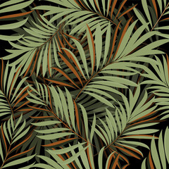 Naklejka na ściany i meble Palm leaves. Tropical seamless background pattern. Graphic design with amazing palm trees suitable for fabrics, packaging, covers