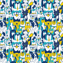 Vector dogs different breeds seamless pattern