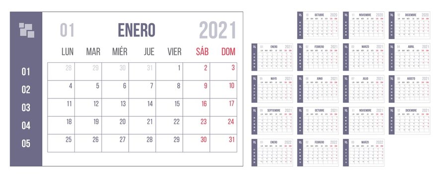 Year blue spanish calendar personal organizer set