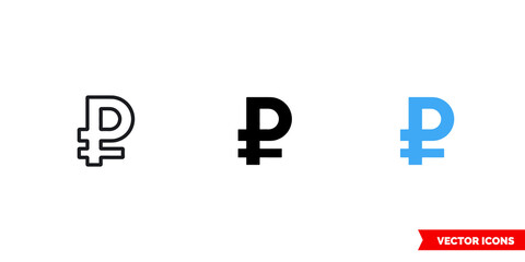 Ruble icon of 3 types. Isolated vector sign symbol.
