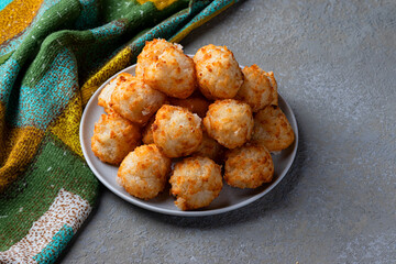 Healthy homemade energy balls with coconut. Healthy homemade dessert.