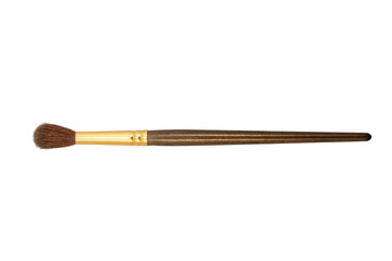 Artist's brush with brown wooden handle on white background, isolated