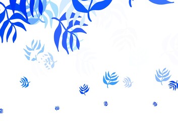 Light BLUE vector natural background with leaves.