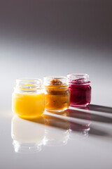 Nutrition concept - Healthy food, Diet, Detox, Clean Eating or Vegetarian concept. A glass jar of nutritious food against white background. Delicious take away food in glass jars.