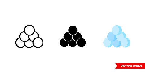 Snow ball icon of 3 types. Isolated vector sign symbol.