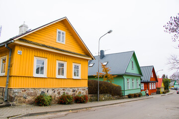 Old village wooden house in Trakai, Lithuania.Trakai is a town in southeastern Lithuania, west of Vilnius, the capital.