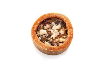 Nutrition concept -Healthy small quiche over white background. Healthy food, Diet, Detox, Clean Eating or Vegetarian concept.