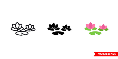 Water lilies icon of 3 types. Isolated vector sign symbol.