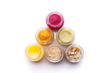 Nutrition concept - Healthy food, Diet, Detox, Clean Eating or Vegetarian concept. A glass jar of nutritious food against white background. Delicious take away food in glass jars.