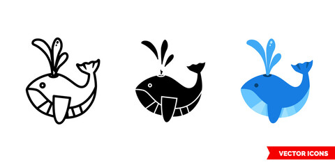 Whale icon of 3 types. Isolated vector sign symbol.