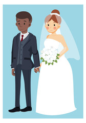 vector cartoon illustration cute wedding couple bride and groom.