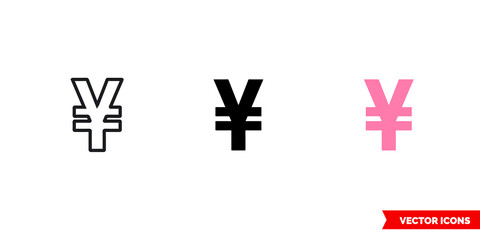 Yen icon of 3 types. Isolated vector sign symbol.