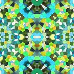 Fototapeta na wymiar mosaic kaleidoscope jewel seamless pattern texture background - multi colored with grey grout - green, blue, khaki, orange, brown, yellow, brown
