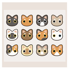 Set of different Cute kawaii Cats heads,cat characters faces,cat icon,Vector illustration.