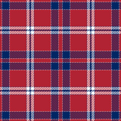 Blue, Red and White of Patriotic Tartan Seamless Patterns