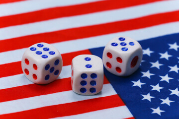 Dice on the background of the USA Flag. US Presidential Election Concept