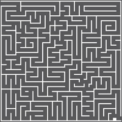 A whie square labyrinth top view on dark gray background. Classic Maze game. Gray maze for Your business project.  Two exit labyrinth. Vector Illustration
