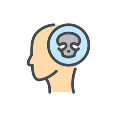 Death Toll, Death Rate color line icon. Head with Skull vector outline colorful sign.