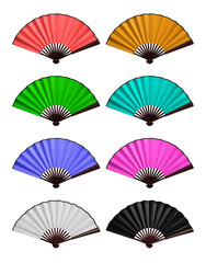 A set of colourful Chinese fan on isolated background.