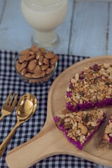 Almond on Purple Cake. purpel sweet potato brownie.