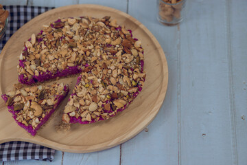 Almond on Purple Cake. purpel sweet potato brownie.