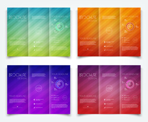 Collection of vector tri-fold brochure design templates with striped pattern