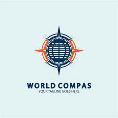 World Compass logo design, world logo concept, compass logo concept, earth icon, north, west, east and south direction, suitable for business and app logo or icon