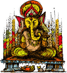 Lord Ganesha sketch and  Illustration for Happy Ganesh Chaturthi
