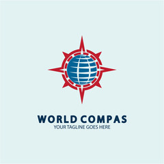 World Compass logo design, world logo concept, compass logo concept, earth icon, north, west, east and south direction, suitable for business and app logo or icon