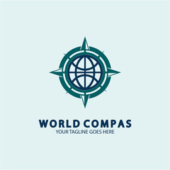 World Compass logo design, world logo concept, compass logo concept, earth icon, north, west, east and south direction, suitable for business and app logo or icon