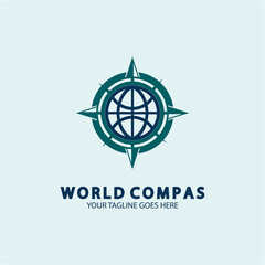 World Compass logo design, world logo concept, compass logo concept, earth icon, north, west, east and south direction, suitable for business and app logo or icon