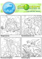 prehistoric dinosaurs coloring book, image set